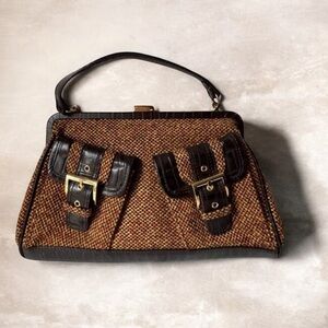 Vintage tweet fabric with a leather trim purse,bag by Firenze